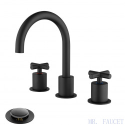 MR. FAUCET 2 Cross-handles Widespread Bathroom Sink Faucet With Drain Assembly k0081